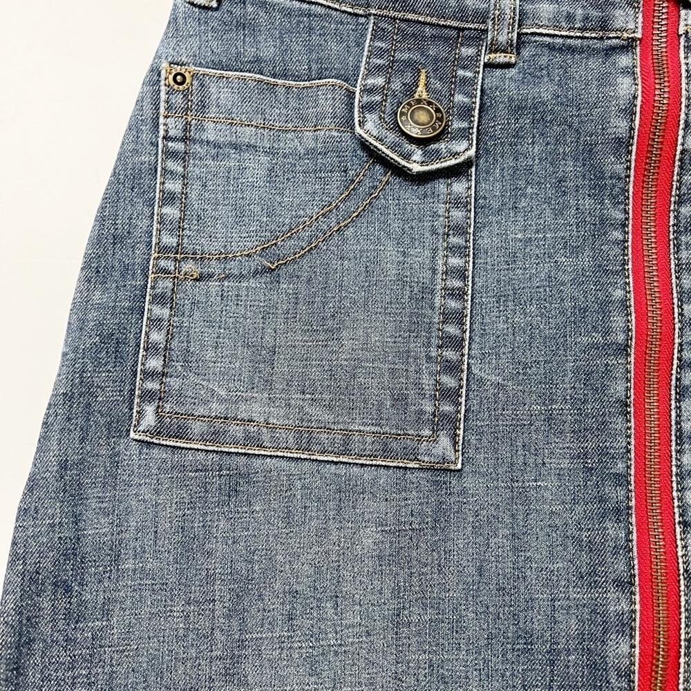 Mexx Womens 90s Y2K Red Zipper Detailed Dark Wash Denim Pleated Mini Skirt - Picture 2 of 10
